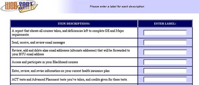 Figure 3. Screen on which participants enter labels for the item descriptions.